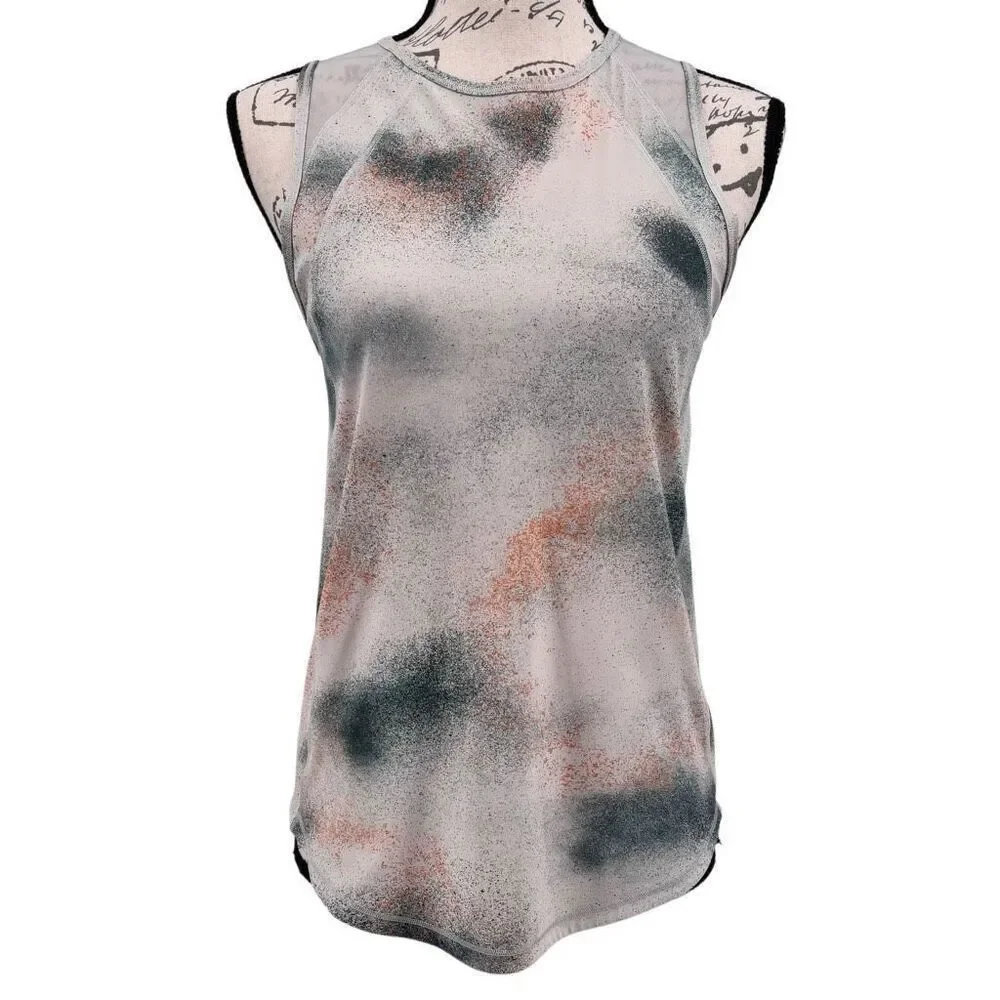 Lululemon‎ High Neck Running/Training Tank Spray Camo Silver Blue Multi